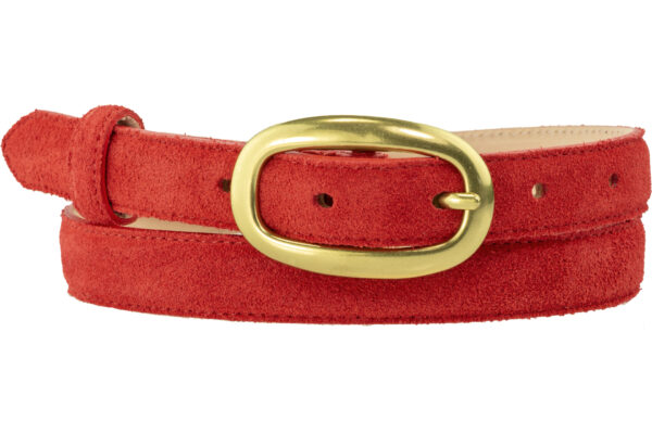Skinny Red Suede Belt 20mm with Gold Buckle - Peachy Belts
