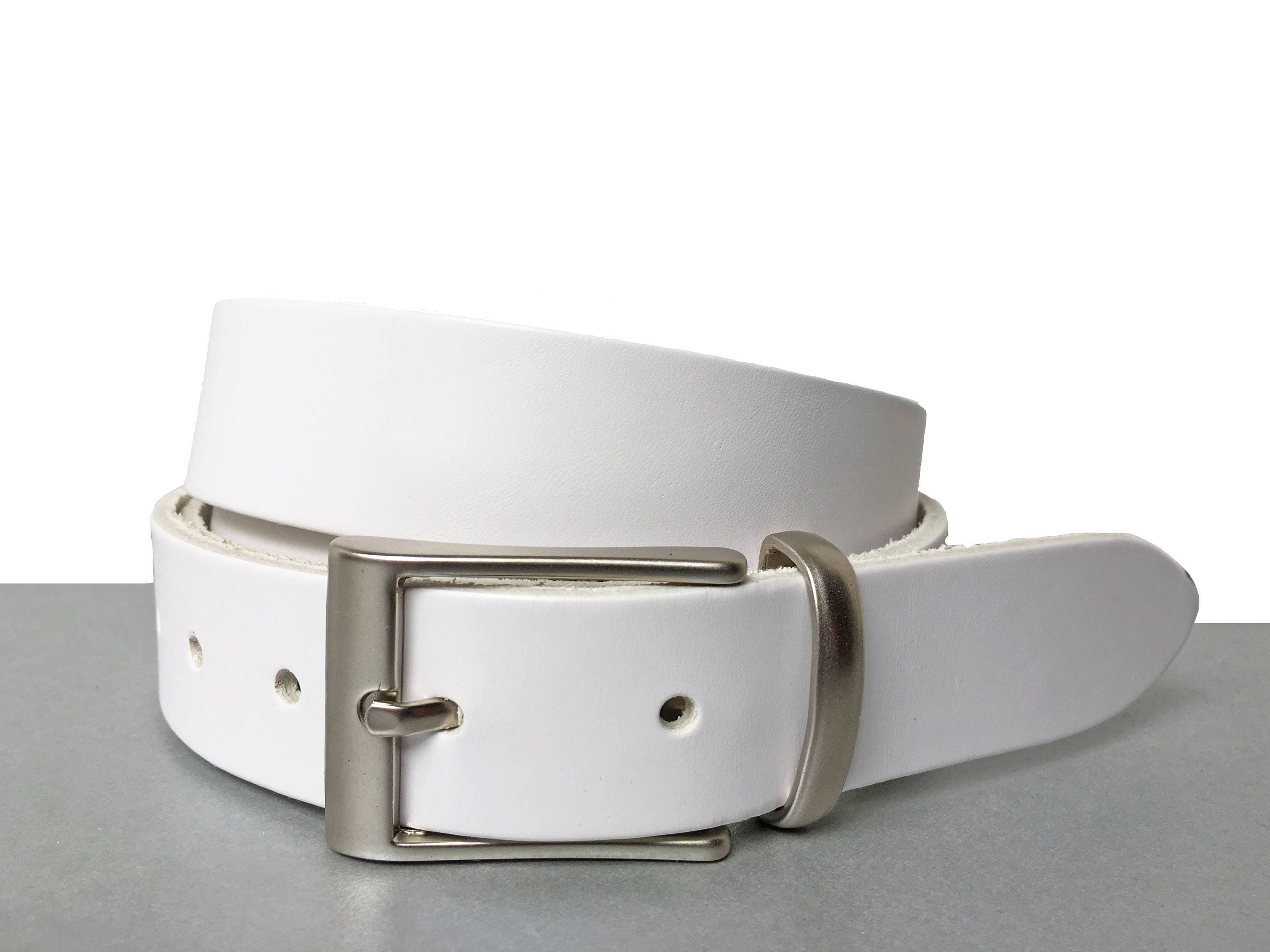 Mens White Leather Belt - 1 1/4