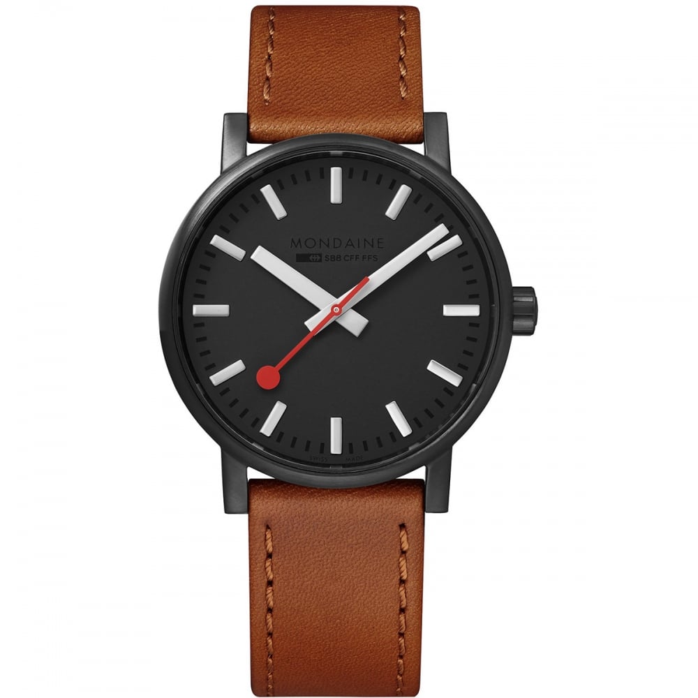 Mondaine Men's Evo2 Black/Brown Leather Strap Watch - Watches from