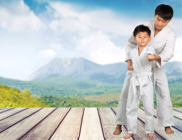 Teach children to practice karate Stock Photo free download