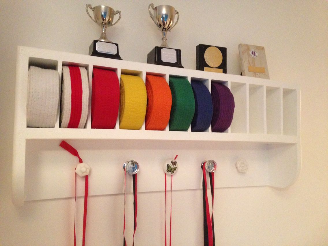 Martial Arts belt rack. Great storage & display for medals, belts