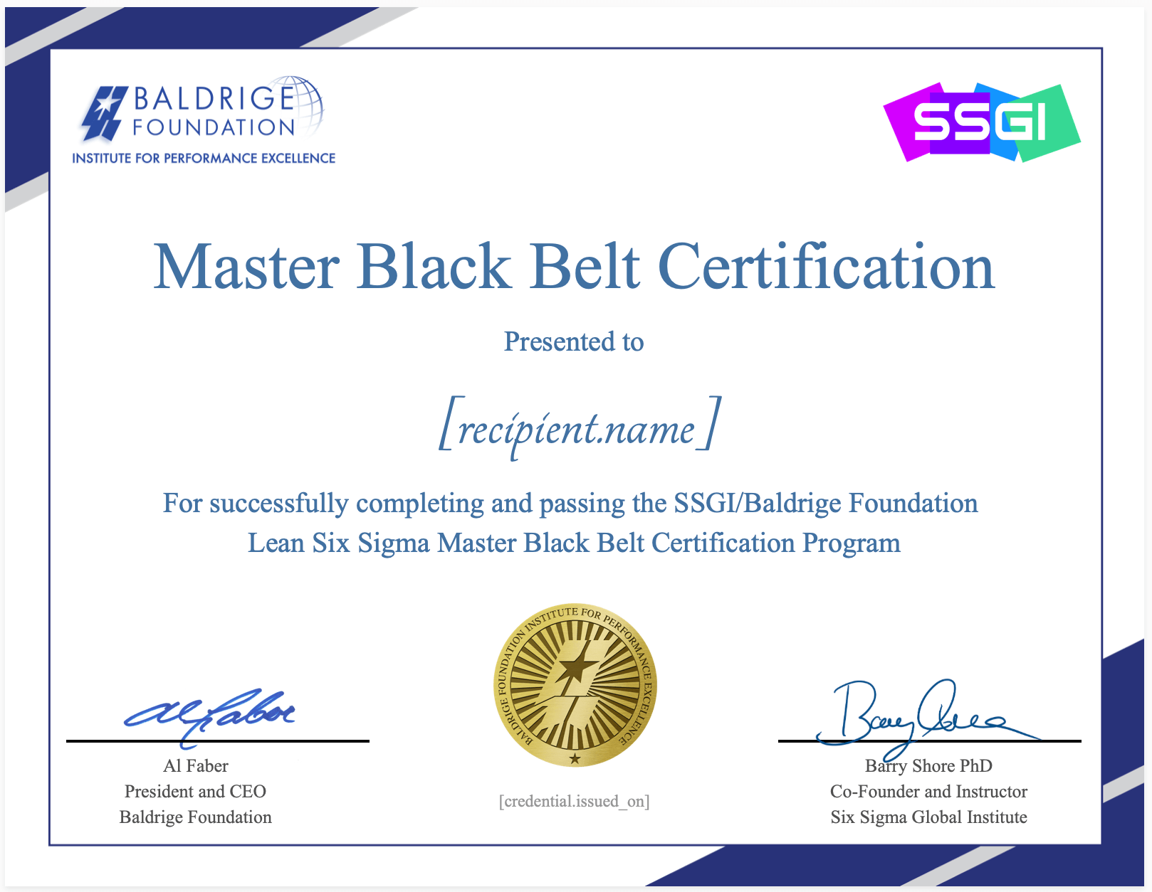 Baldrige Master Black Belt - Six Sigma Certification and Training