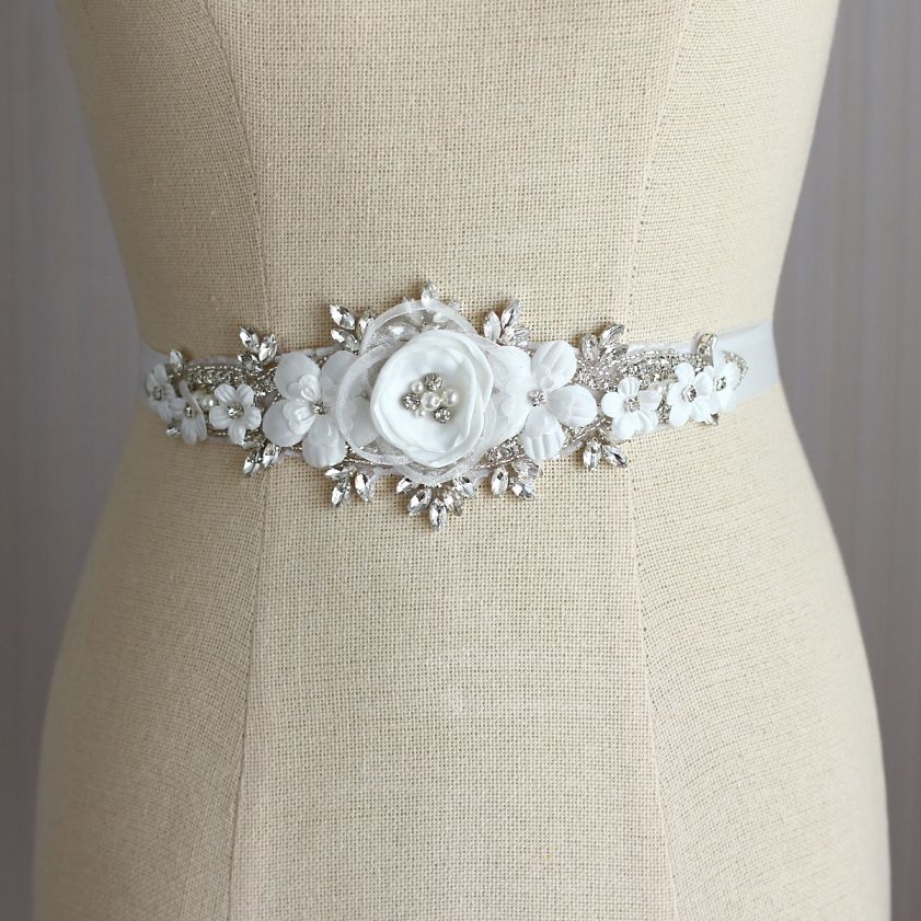 2020 Elegant Bridal Wedding Belt, White Flowers, Crystal Diamonds, Very