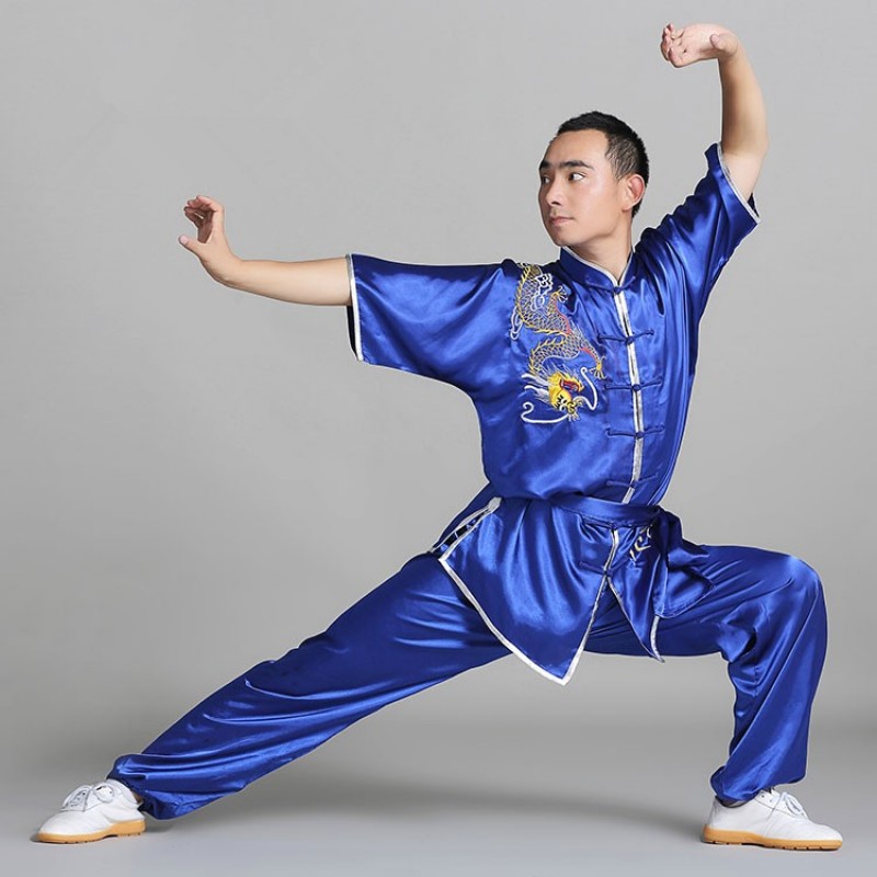 Chinese style Satin Kung Fu Suit short sleeve Martial Art Tai Chi