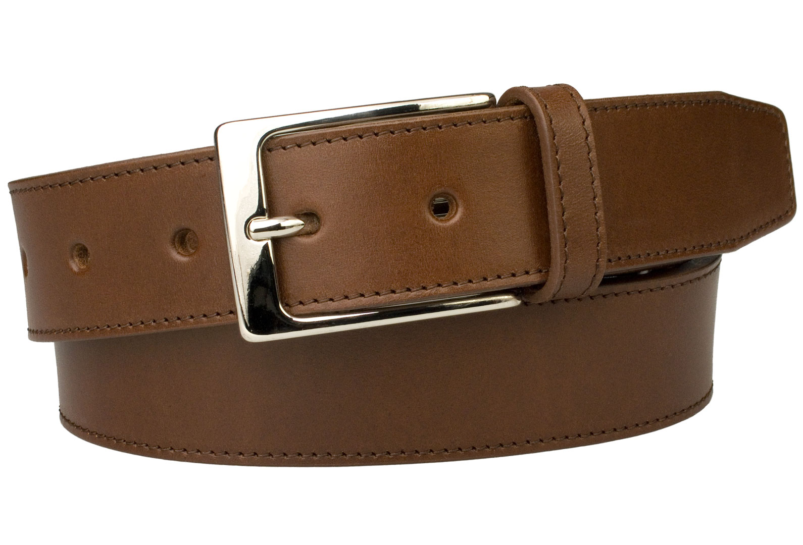 British Stitched Edge Brown Leather Suit Belt 3.5 cm Wide - Belt Designs