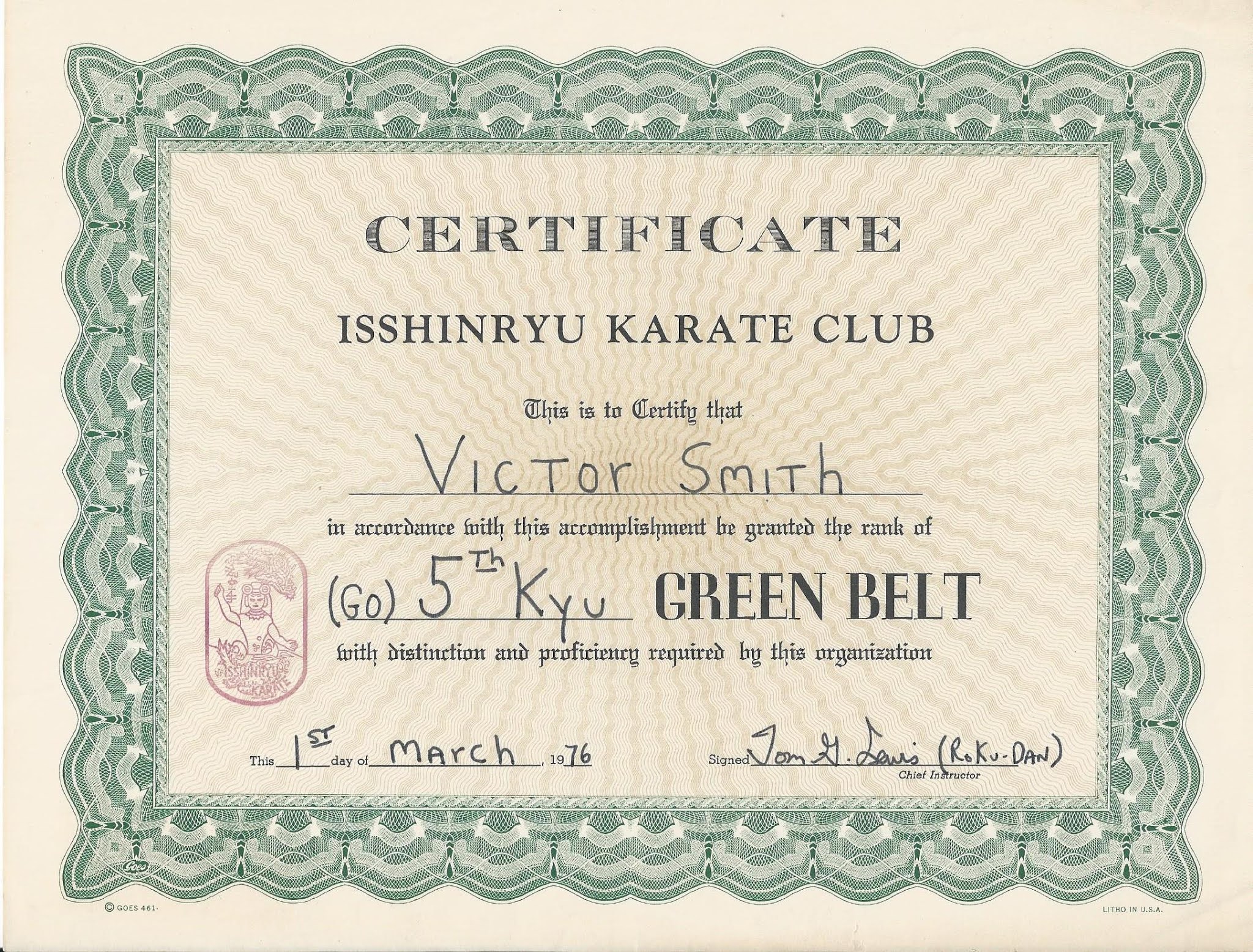 Isshin - Concentration the Art: The Karate Certificate and its meaning.