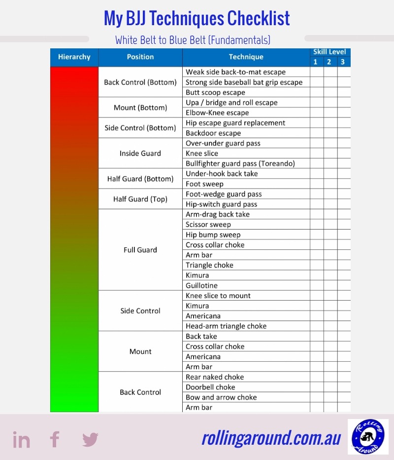 My BJJ Techniques Checklist [Fundamentals for White Belt to Blue Belt