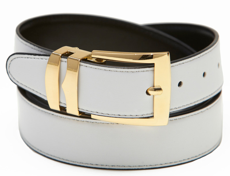 Men's White Belt | Reversible Wide Belts |Gold-Tone Buckle