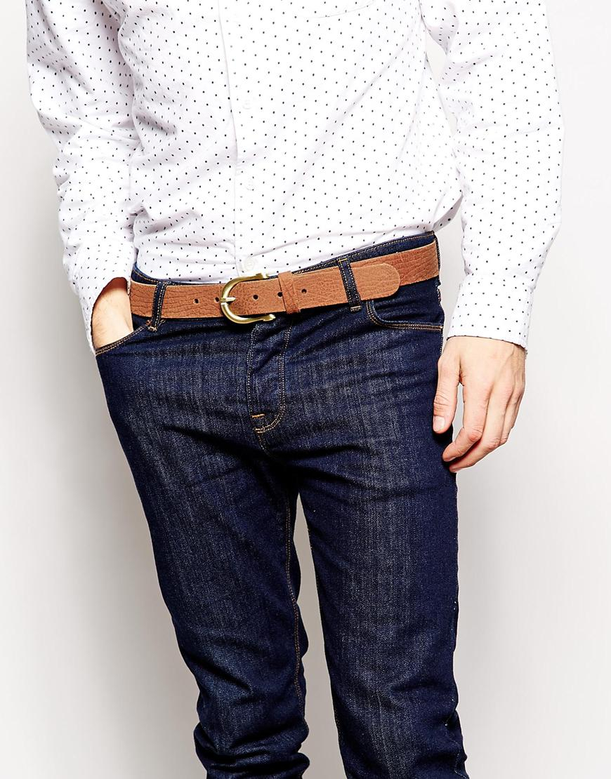 ASOS Leather Jeans Belt With Gold Buckle in Brown for Men - Lyst