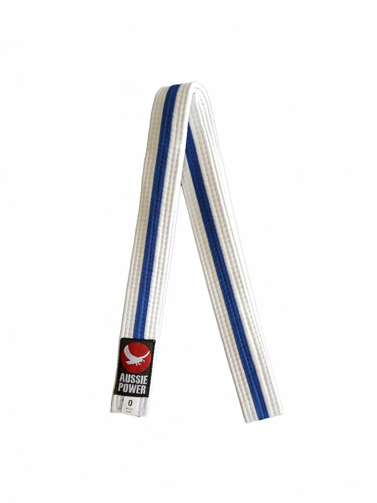 White Karate Belt – Coloured Stripe – Aussie Power's Online Shop