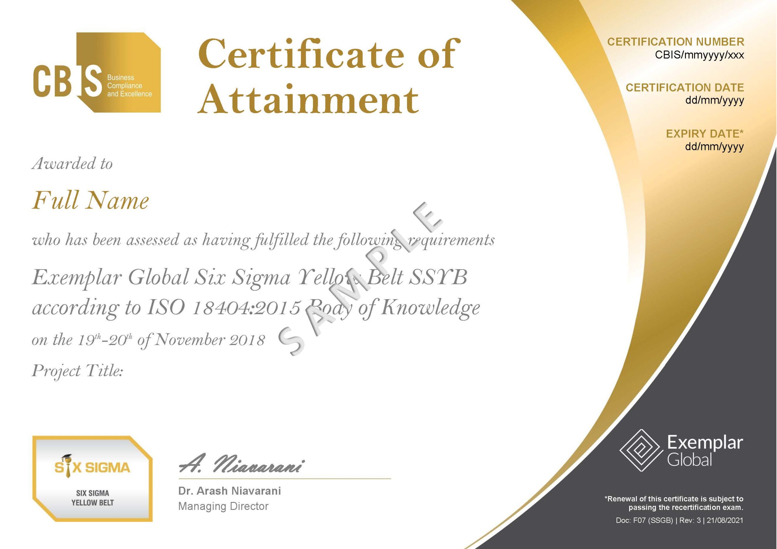 Six Sigma Yellow Belt | Classroom | CBIS