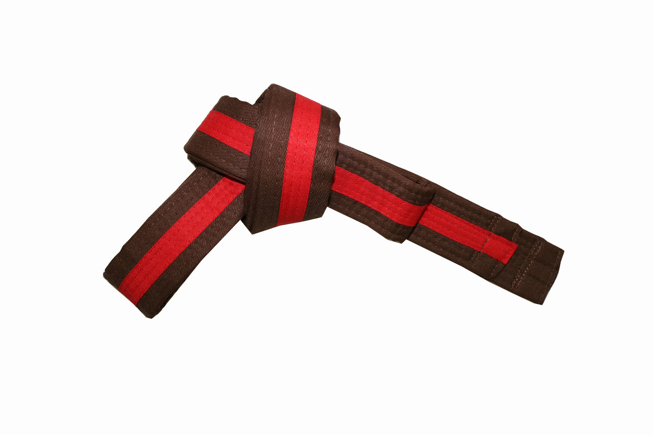 Brown Karate Belt with Red Stripe