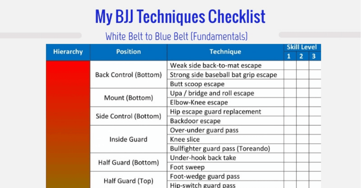 My BJJ Techniques Checklist [Fundamentals for White Belt to Blue Belt]