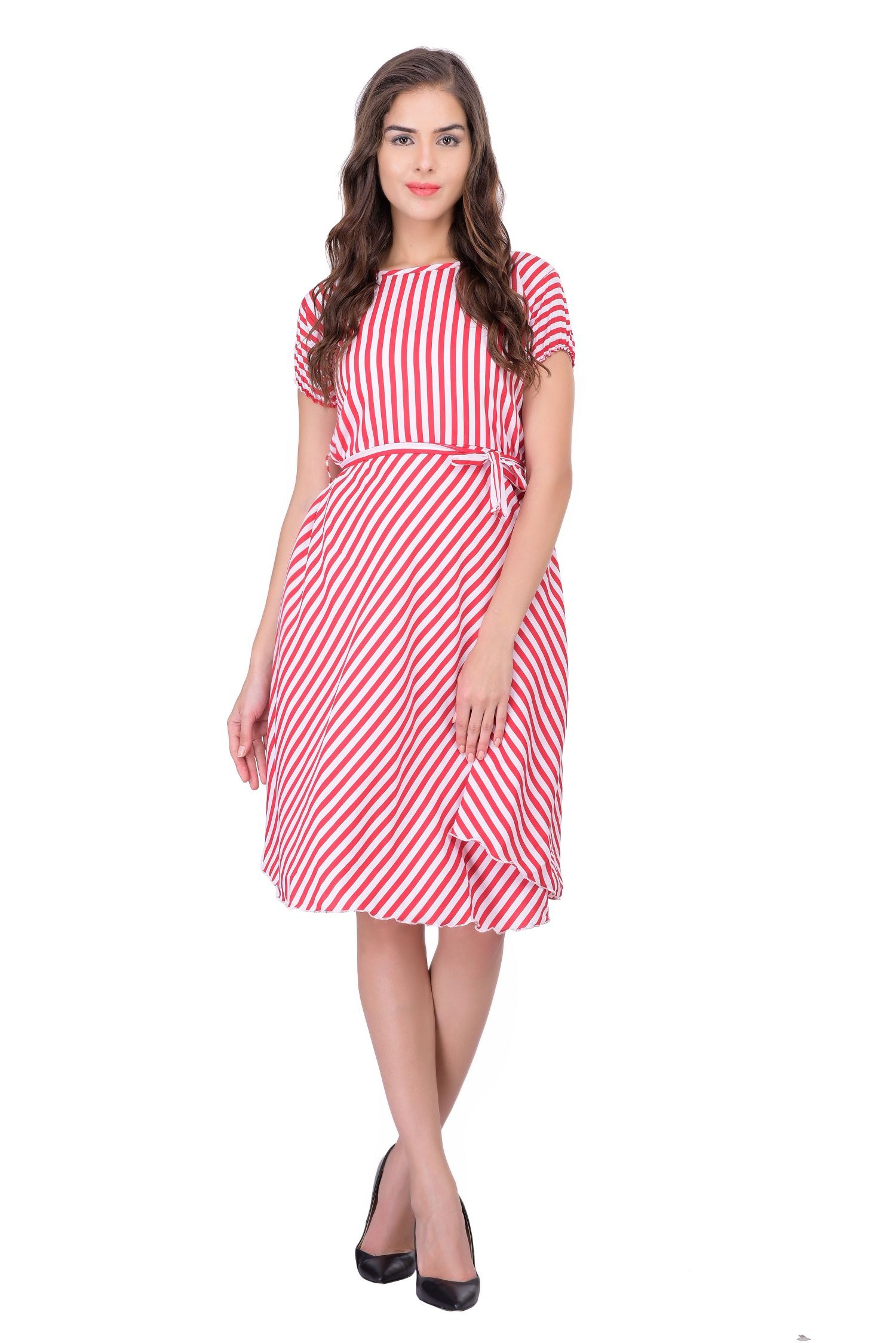 015 red stripped belted dress Brand : NishTag Color : Red Material